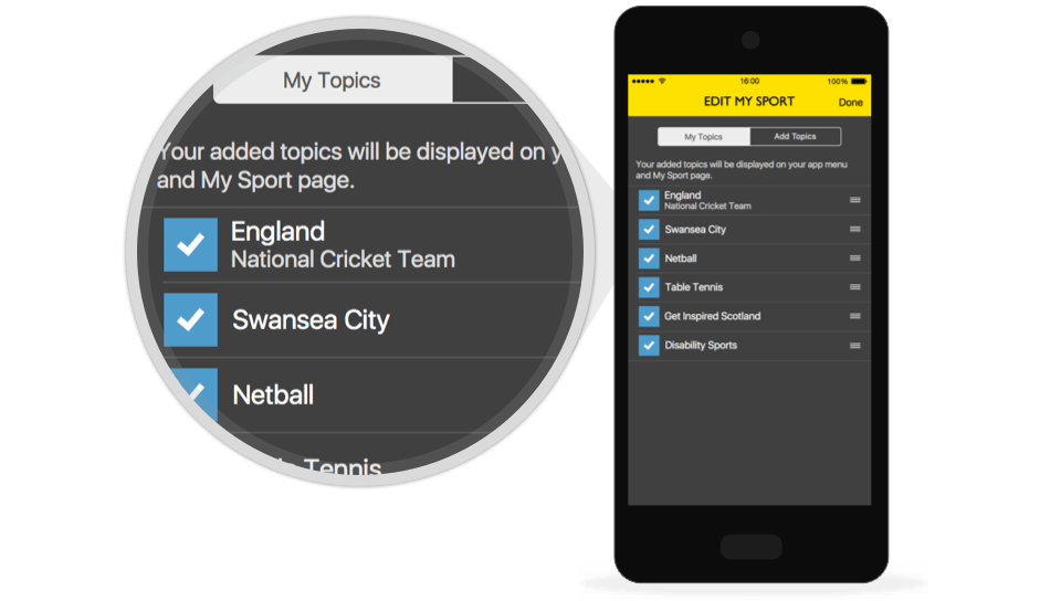 My Sport settings screen